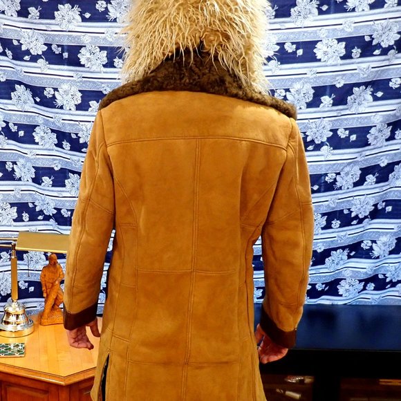 Handmade Wool Shearling Leather Coat  -Ultra Thin,Very Warm  w/Oversized collar - Picture 4 of 9